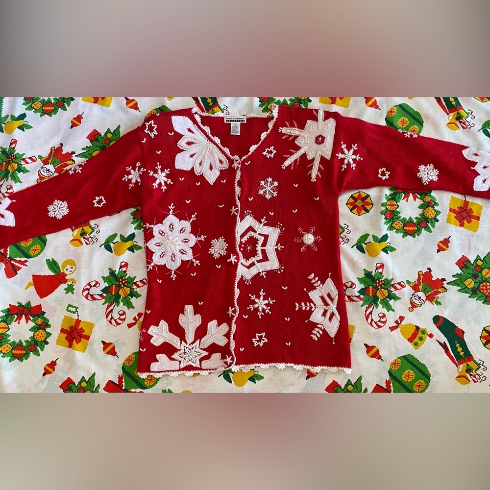 Vintage Red Snowflake Cardigan